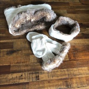 Soft fuzzy scarf, headband, glove bundle
